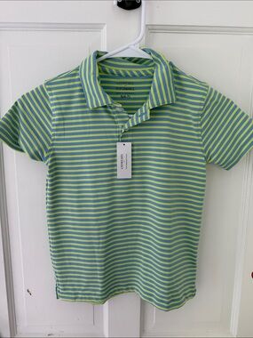 NWT Crewcuts Lime and Aqua Stripe Performance Polo 6/7
